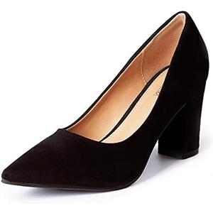 Heel The World Women's High Chunky Block Closed Toe Heels,Slip On Pointed Toe Work Dress Office Wedding Party Pumps Shoes, Size 9
