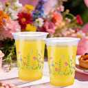 100Pcs Wildflower Plastic Cups 16 oz Pink Floral Butterfly Theme Disposable Plastic Cups with Spring Summer Flower for Spring Birthday Wedding Baby Bridal Party Supplies Beverage Drinking