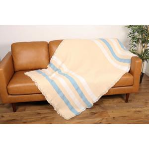 Pure Country Weavers White & Blue Stripe Woven Throw Natural Blanket - 100% Cotton Made in the USA (73x48)