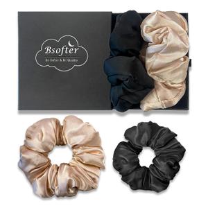 2 x Satin Hair Scrunchies for Women - Jumbo Scrunchies for Hair Sleep,Large Hair Ties Oversized Giant Satin Hair Ties for Thick Hair Large Scrunchy Hair Bands 2 Pcs Black&Champagne