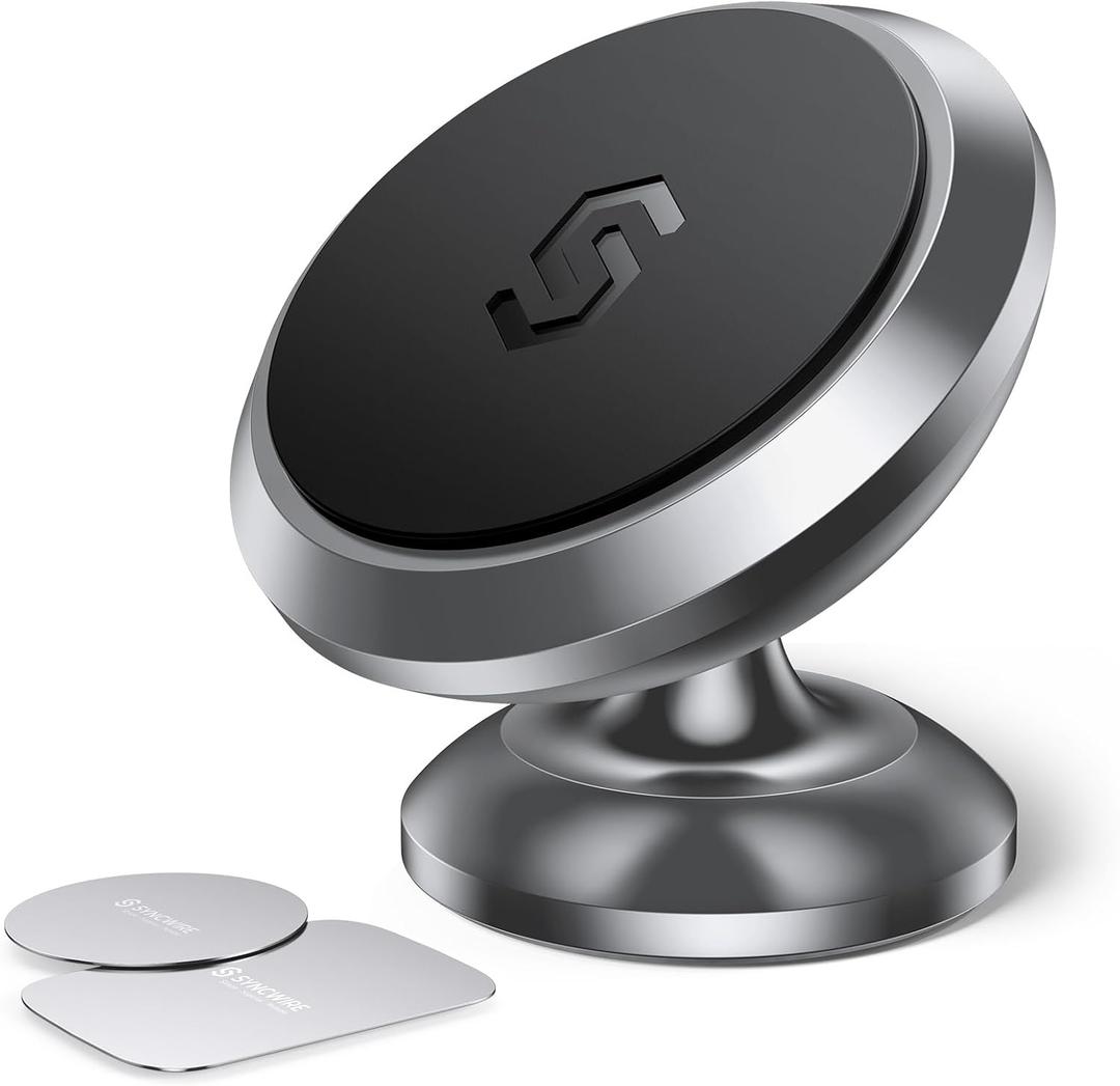 Magnetic Phone Car Mount, Syncwire Car Phone Holder for Dashboard, Cell Phone Car Kits, 360 Adjustable Magnet Cell Phone Mount Compatible with iPhone, Samsung, LG, GPS, Mini Tablet - Gray