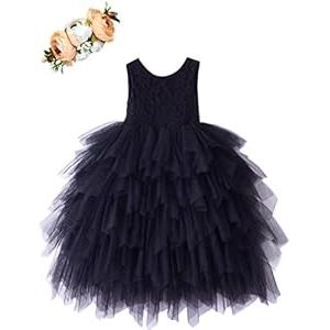Cilucu Baby Girls Tutu Dress Kids Floor Length Sleeveless Dresses Flower Girls First Birthday Party Outfits Dress for Beach Wedding Summer Boho V-Back A-Lined Black Size 6-12 Months