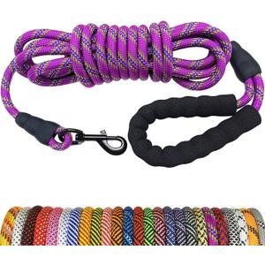 MayPaw Heavy Duty Rope Dog Leash, Long Dog Leash Nylon Pet Lead, Soft Padded Handle Thick Lead Leashes for Large Medium Dogs Training (15ft * 1/2", Purple)