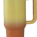 40 ounce glass with handle and straw lid, vacuum insulated travel coffee cup, stainless steel insulated cup, suitable for beverages, leak proof Yellow ombre