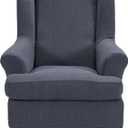 CRFATOP Waterproof Wing Chair Slipcovers 2 Piece Stretch Wingback Chair Cover Spandex Fabric Wingback Armchair Covers with Elastic Bottom for Living Room Bedroom Wingback Chair,A06 (T-jacquard Dark Grey)