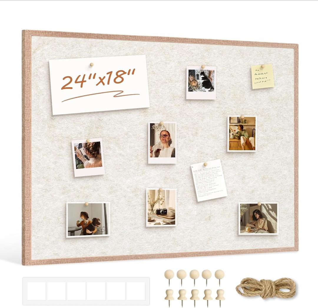 DOLLAR BOSS Felt Framed Bulletin Board, 24" x 18", Beige
