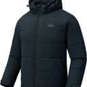 Rdruko Men's Puffer Jacket Hooded Sherpa Lined Water Resistant Insulated Thermal Winter Coats (Medium, Navy)