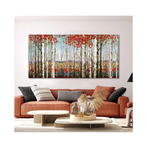 Canvas Wall Art for Living Room Bedroom Modern Wall Decor of Red Leaves White Birch Tree Forest Giclee Print Painting Artwork Wall Decoration 24x48 Large Size with Wood Framed Easy to Hang for Home