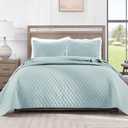 Exclusivo Mezcla Reversible King Size Quilt Bedding Set with Pillow Shams, Lightweight Quilts King Size, Soft Bedspreads Bed Coverlets for All Seasons - (Light Blue, 104"x96")