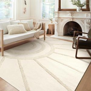 OJIA Boho Living Room Rug 5'x8', Large Washable Rugs Soft Tufted Bedroom Nursery Rug, Cotton Woven Beige Area Rugs Floor Carpet for Dorm/Kids Room/Dining Room/Office