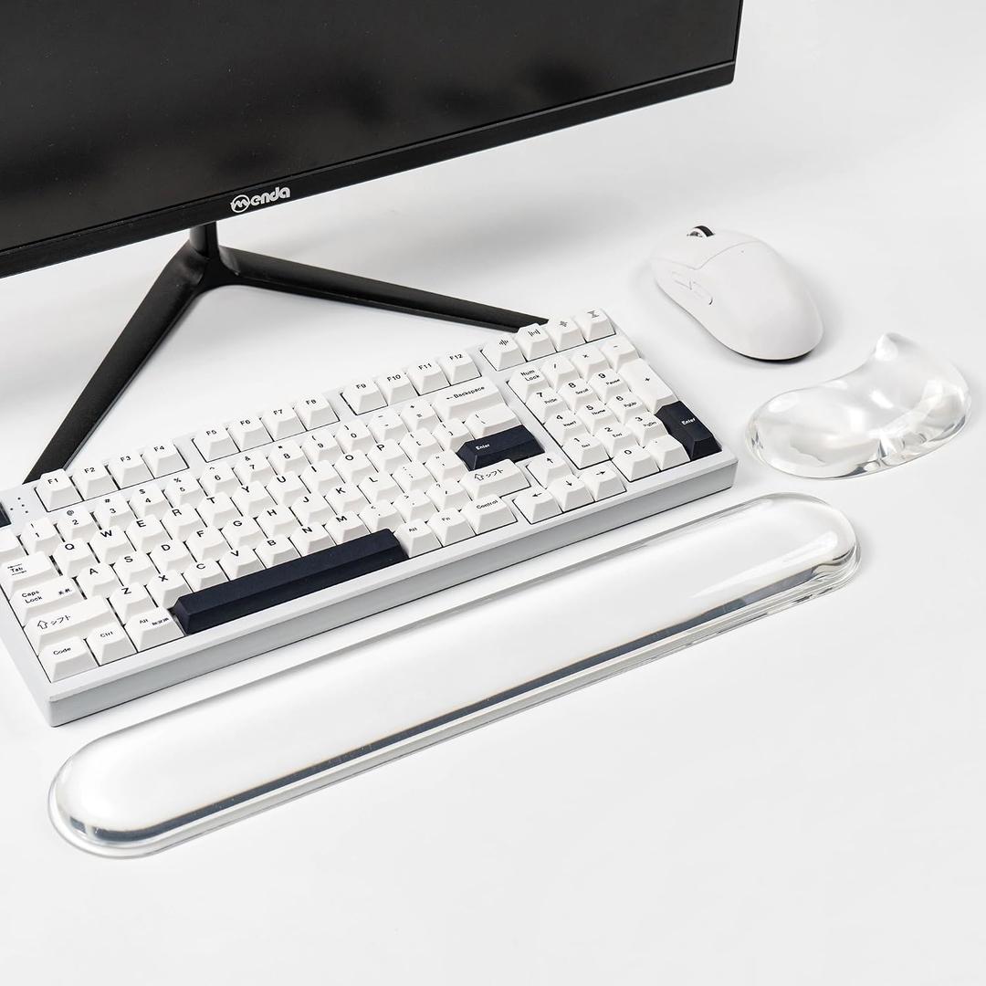 Gel Keyboard and Mouse Wrist Rest Set White Clear Wrist Rest for Computer Keyboard 60%/68%/75%, Comfort & Support for Typing and Gaming