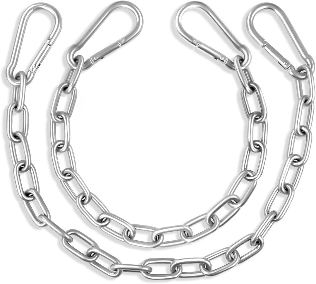 Heavy Duty Stainless Steel Chains, 550LB Punching Bag Chain with Carabiners, Heavy Bag Chain for Boxing Punching Bags Hanging Chair Hammocks Swing Trapeze Yoga (20")