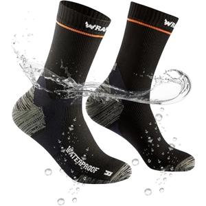 Waterproof Socks for Men Women, Ultimate Warmth with Merino Wool, Waterproof Hiking Socks with Breathable Cushion (Black, M)