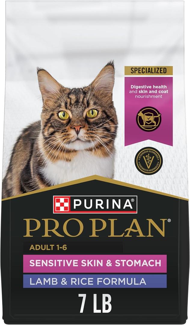 Purina Pro Plan Sensitive Skin and Stomach Cat Food, Lamb and Rice Formula - 7 lb. Bag (7 Pound (Pack of 1)), Best By: JUN 2026