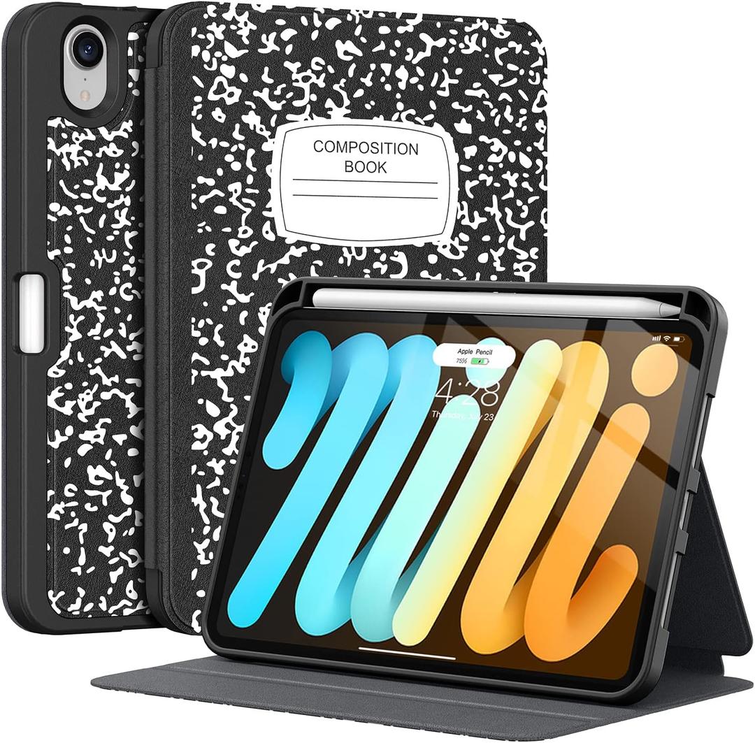 Supveco Case for iPad Mini 7 (A17 Pro) 2024/iPad Mini 6 2021 8.3 Inch with Pencil Holder-[Auto Wake/Sleep],Slim Protective Case with Soft TPU Back Cover for iPad Mini 7th/6th Generation(Book)