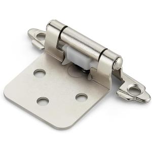 Home Expert 4 Pack (2 Pairs) Brushed Nickel Cabinet Hinges for Kitchen Doors, Self-Closing, 1/2 Inch Overlay (Variable), Semi-Concealed Face Frame, Surface Mount Cabinet Hardware, Silver