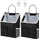 2pcs Wall Hanging Storage Bag,Wall Hanging Organizer Bags with Pockets, Wall Organizer Storage for Dormitory Bathroom Bedroom Kitchen(Black)