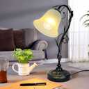 Touch Table Lamps, Flower Vintage Nightstand Lamp, Rustic Reading Bedside Light, Dimmable Farmhouse Stained Glass Lamp with USB for Bedroom Living Room, E26