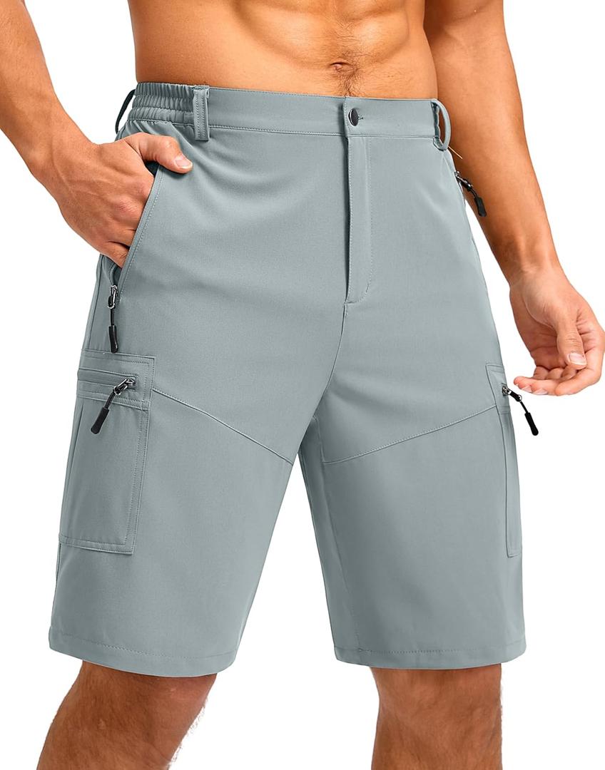 Pudolla Men's Hiking Shorts 11" Lightweight Cargo Work Shorts for Men Summer Travel Golf Casual Outdoor with 5 Pockets (Large)