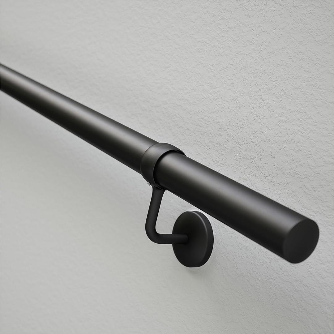 ROTHLEY 6.6 FT Industrial Handrails for Indoor Stairs: Modern Staircase Handrails Wall Mount Stair Handrail 1.6" Round Sturdy Pipe Hand Railings for Steps Matt Black Powder Coat Stairway Railing (6.6FT)