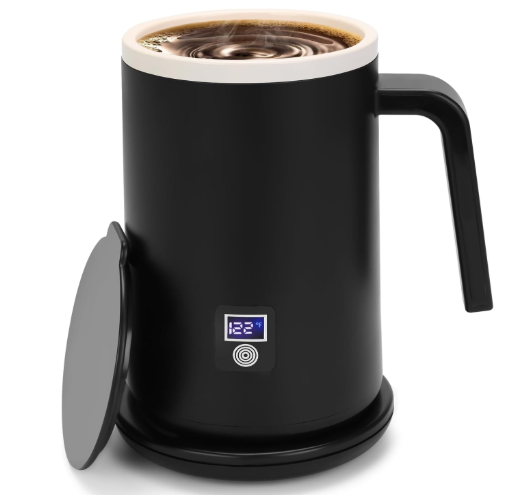 12oz Self Heating Coffee Mug, Temperature Controlled Smart Mug for Home Office, 3-5 Hours Battery Life, Ceramic Coating Auto Heated Coffee Cup with Charging Coaster, Temperature Display, Black