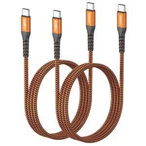 SUNGUY 60W USB-C to USB-C Cable, [2Pack, 2FT] Type C Fast Charger Cable for iPhone 17 16 15 Pro Max, Galaxy S25/S24/S23/S22 Ultra/Z Fold 3, iPad Pro/Air 2020, MacBook Air/Pro (Orange)