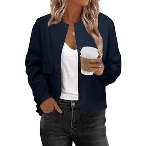 Zeagoo Women Bomber Jacket Casual Button Down Varsity Jackets Shackets With Pockets Outwear L