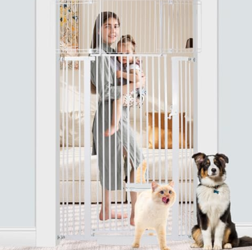 SHYUJAJIE 71 Inch Extra Tall Pet Gate with Small Cat Door, 29.55"-46.06" Adjustable Wide Dog Gate, Tall Cats Gates for Doorway, Stairs, House