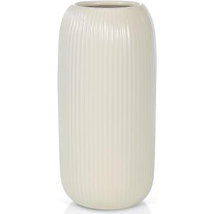Ceramic Vase for Flowers  Modern Small Ribbed Textured Flower Vase for Home Decor, Pampas Grass, Decorative, Farmhouse, Coffee Table, Kitchen Centerpieces, Bookshelf and Home Living (Beige)