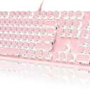 Typewriter Style Mechanical Gaming Keyboard LED Backlit Wired with Blue Switch Retro Round Keycap 104 Keys Keyboard (Pink 104Keys LED)