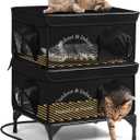 2 Story Heated Cat House for Outside, 100% Waterproof, Safe Escape Door, Elevated Base, Weatherproof Insulated Shelter for Stray Feral Barn Cat