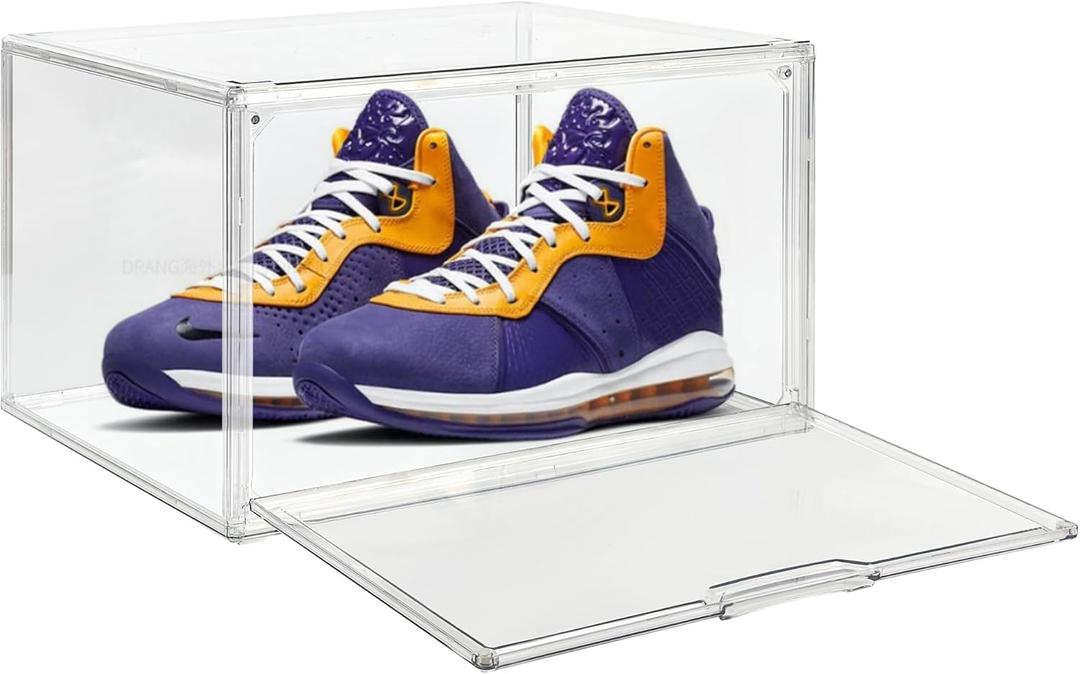 1 Pack Clear Acrylic Sneaker Shoe Display Case,Shoe Storage Boxes Stackable,Acrylic Boxes for Shoes Display with Lid,Boot Storage Organizer for Tall Boot,Purse Handbag Organizer for Closet
