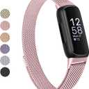 Vanjua for Fitbit Inspire 3 Bands Women Men, Stainless Steel Metal Mesh Loop Adjustable Magnetic Wristband Replacement Straps Compatible with Fitbit Inspire 3 Fitness Tracker (Rose Pink)