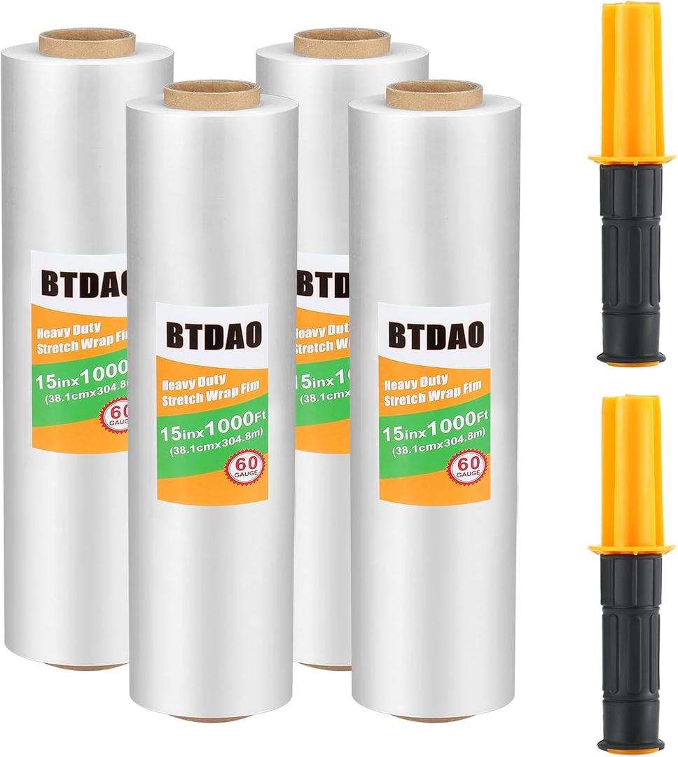 4 Rolls Stretch Wrap 15"x1000 Feet Stretch Film Shrink Wrap Packing Moving Suppliers for Shipping Moving Suppliers Packing Pallet Wrapping Surface Protection 60 Gauge (4 Rolls)