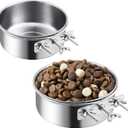 Dog Crate Water Bowl, 2 Pack No Spill Hanging Cage Food Bowls for Kennel Puppy Cat Bird Bunny Stainless Steel Metal Mountable Small&Medium Feeding Dish Wall Mounted Attachable Crates Pet Feeder (5.3"x2" & 4.5"x2"(23oz+15oz)