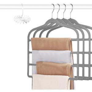 Tinfol Gray Velvet Pants Hangers Space Saving, 4pc Non-Silp Pant Hanger, Jeans Slack Trousers Hangers, Multi Layer Clothes Hanger Closet Organizer Perfect for Pants,Trouser,Jeans