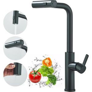Trend&Trove Waterfall Kitchen Faucet - Kitchen Waterfall Sink Faucet - Faucet Kitchen with Pull Down Sprayer - 360 Rotatable Spout (Black)