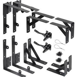 2 Sets Anti Sag Gate Kit Heavy Duty No Sag Kit Gate Corner Brace Bracket for Wooden Fence Gate with Self-Locking Gate Latch (Double Door Set)