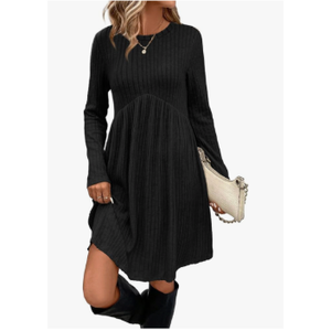 OFEEFAN Long Sleeve Dress for Women Crew Neck Empire Waist Tunic Dress with Pockets, Large