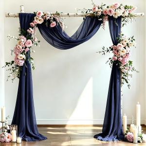 DeZerlor Wedding Arch Draping Fabric 29" x 20 FT Drapes for Backdrop Sheer Curtains for Romantic Bridal Baby Shower Decorations Ceremony Birthday Party Outdoor Events, Navy Blue (2 Panels)