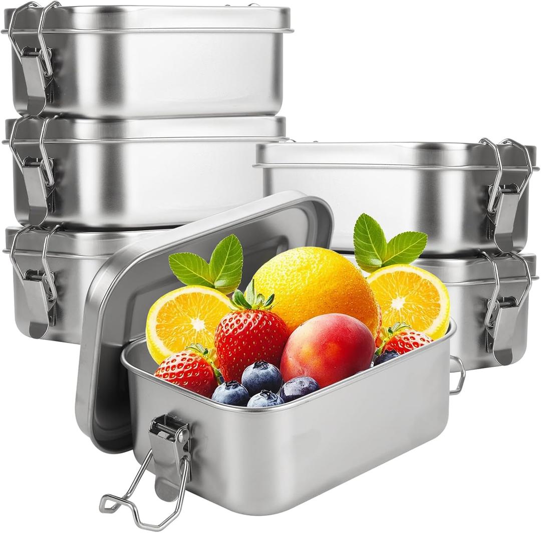 6 Pcs 550ml Stainless Steel Bento Box, Metal Bento Lunch Box, Stainless Steel Food Containers with Lids, Lockable Clips to Leak Proof, Reusable Dishwasher Snack Boxes for Camping Picnic Travel Work
