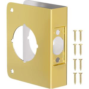Single Hole Door Knob Reinforcement Plate, Polished Gold, Fits 1-3/8" Doors, 2-3/8" Backset, Door Lock and Door Knob Cover Plate, Deadbolt Cover Plate Reinforce and Repair Wood or Metal Doors