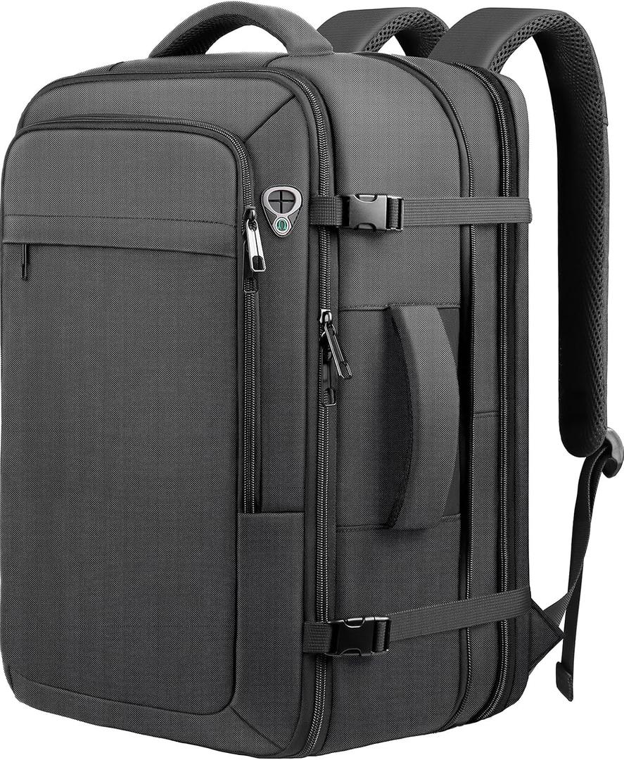 Carry on Backpack for 1-10 Days Trips, Extra Large 40L-50L Travel Backpack TSA Approved, Expandable Laptop Bagpack, Water Resistant Bag Compatible with 17.3 inch Laptops, Black