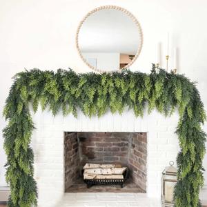 6Ft Christmas Cedar Garland - Artificial Realistic Cypress Pine Greenery Garland for Mantel, Fireplace, Table Centerpiece Home Indoor Outdoor Holiday Party Decoration
