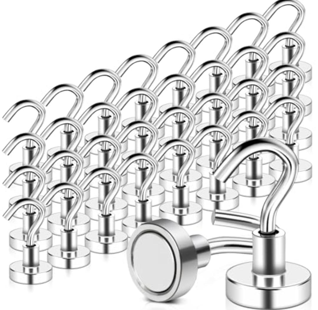 MAGXCENE  Magnetic Hooks Heavy Duty, 25 lbs Strong Magnet Hooks for Cruise Refrigerator, Neodymium Magnets with Hooks for Grill Hanging Kitchen Tool Storage
