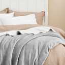 Bedsure GentleSoft Sherpa Fleece Blanket Queen Size for Bed, Non-Heated, Thick and Warm Throw for Women and Men, Soft Fuzzy Plush Queen Blanket for Winter, Light Grey, 90x90 Inches
