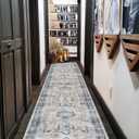 Washable Kitchen Runner Rug 2x10: Non-Slip Hallway Entryway Rugs Indoor Soft Low Pile Stain Resistant Carpet for Bedroom Laundry Ultra-Thin Vintage Home Decor Mat for Bathroom (Grey/Blue, 2 x 10)