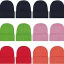 ZH 12-Pack Knitted Winter Beanie Hats for Men and Women, Warm and Cozy Cuffed Skull Caps, Bulk Purchase (One Size, Multi)