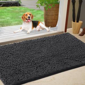 IM HOME Chenille Absorbent Outdoor Doormat 36" x 24", Washable Muddy Door Mats for Dog Non Slip Indoor Doormat Dog Mat for Muddy Paw Front Inside Doormats for Entryway Dark Gray