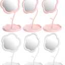 6 Pieces Flower Shaped Mirror, Multi-Angle Adjustable Spa Party Makeup Mirror, Compact Table Vanity Mirror with Jewelry Tray for Home Decor Sleepover Party Aesthetic Gift